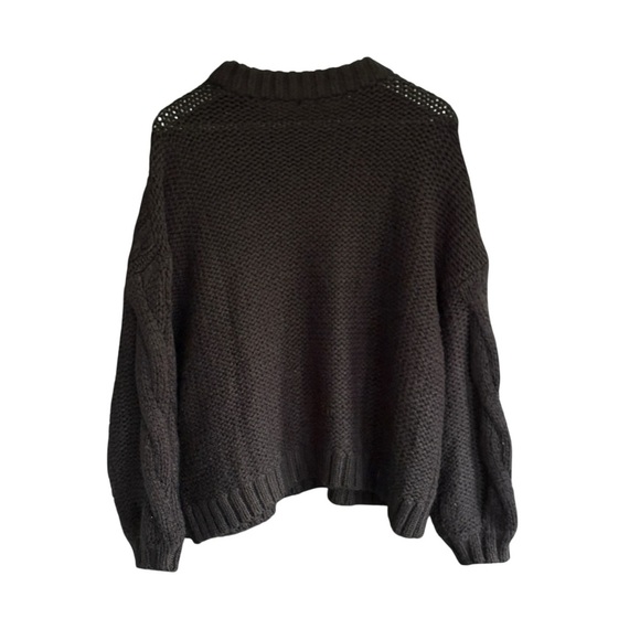 Aerie Black Chunky Cable Knit Oversized Sweater Size Small Petite - Picture 5 of 5